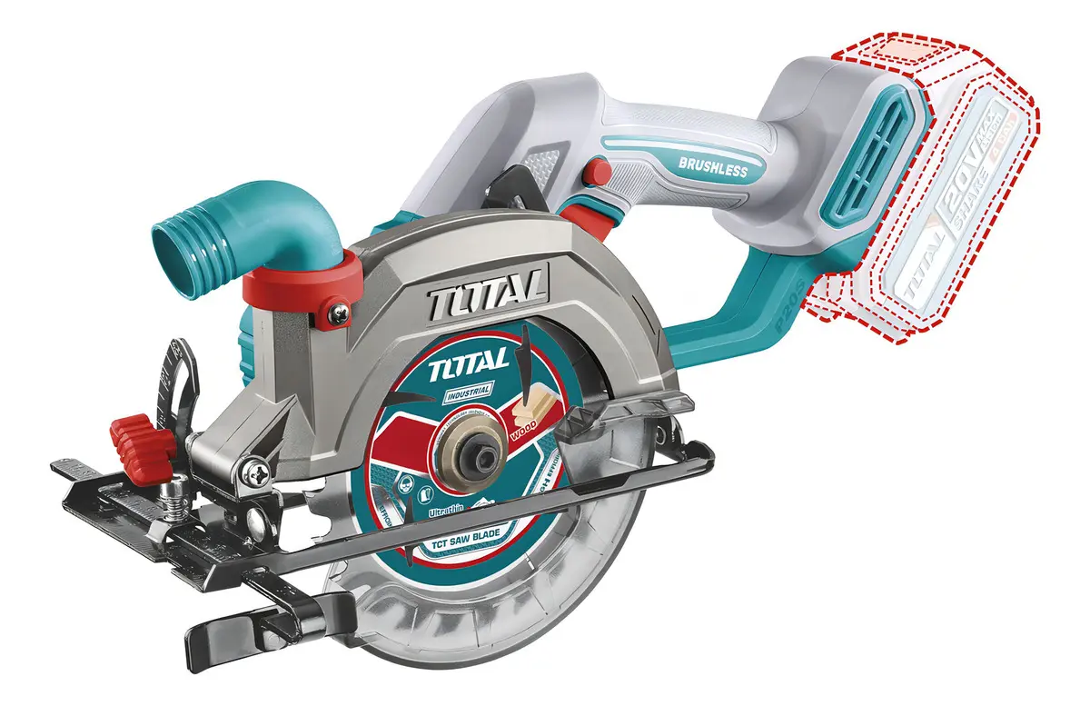 Sierra Circular Inalámbrica Total 20v - Motor Brushless, Sin Carbones - 5.1/2 Pulgadas, 140mm - 6.300rpm - Incluye 1 Disco De Corte - No Incluye Batería Ni Cargador - TSLI1402