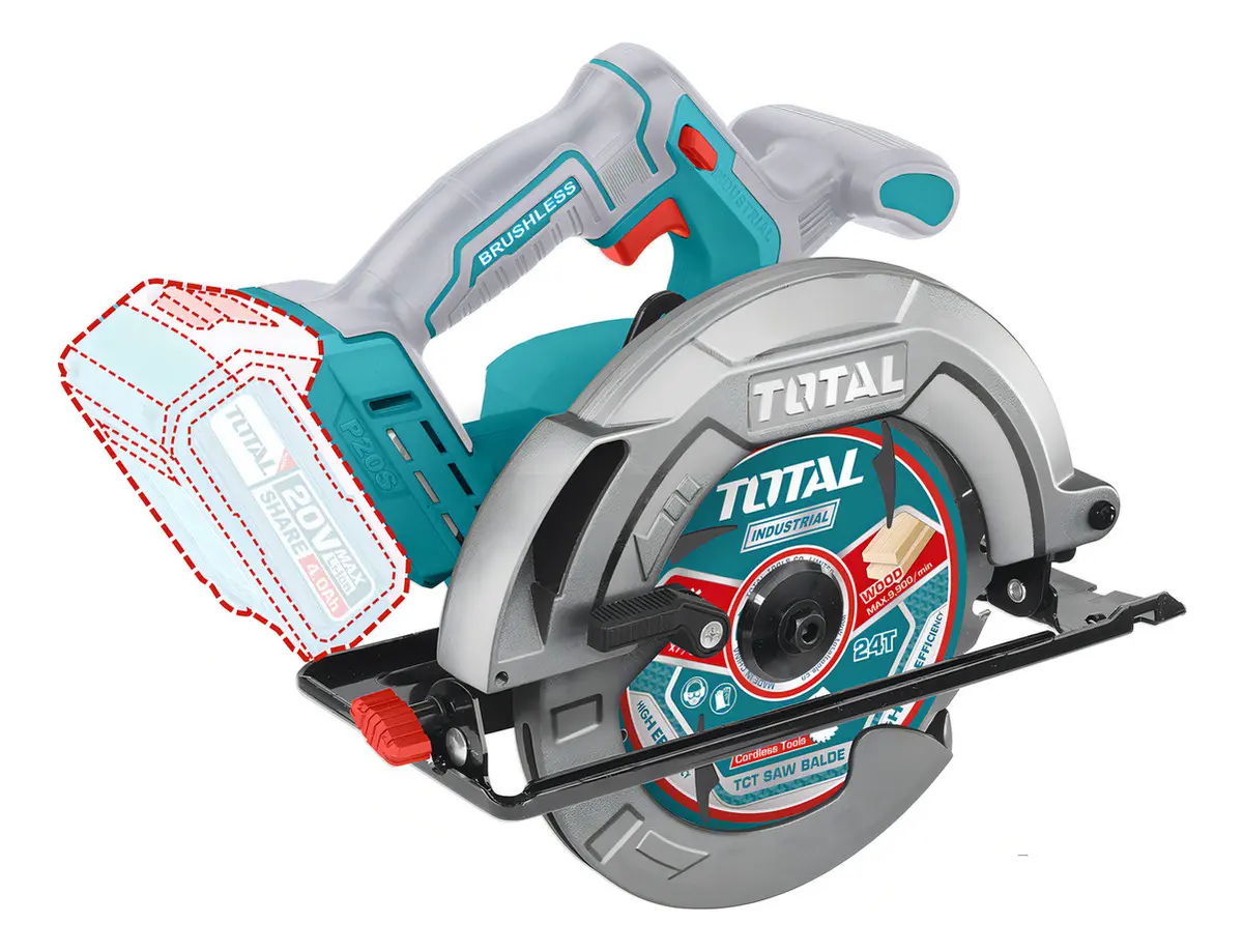 Sierra Circular Inalámbrica Total 20v - Motor Brushless, Sin Carbones - 7.1/4 Pulgadas, 185mm - 4.800rpm - Incluye 1 Disco De Corte - No Incluye Batería Ni Cargador - TSLI1851